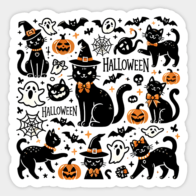 Spooky Halloween Cats, For Cat Lover Sticker by logiamerch